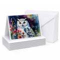 Snowy Owl with Flowers Colorful Watercolor Greeting Cards Pack of 8 Blank Cards with Envelopes Whimsical A7 Size 5x7