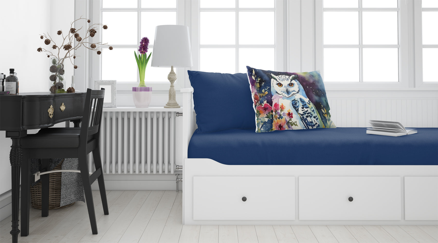 Snowy Owl with Flowers Colorful Watercolor Standard Pillowcase Lightweight Super Soft Easy Care Decorative Artwork Pillowcase, Standard