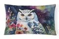 Snowy Owl with Flowers Colorful Watercolor Decorative Throw Pillow 12x16 Indoor Outdoor Accent Cushion, Fabric Cover with Insert for Sofa, Bed, Porch & Living Room