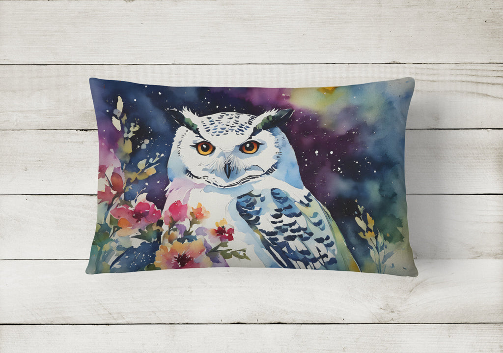 Snowy Owl with Flowers Colorful Watercolor Decorative Throw Pillow 12x16 Indoor Outdoor Accent Cushion, Fabric Cover with Insert for Sofa, Bed, Porch & Living Room
