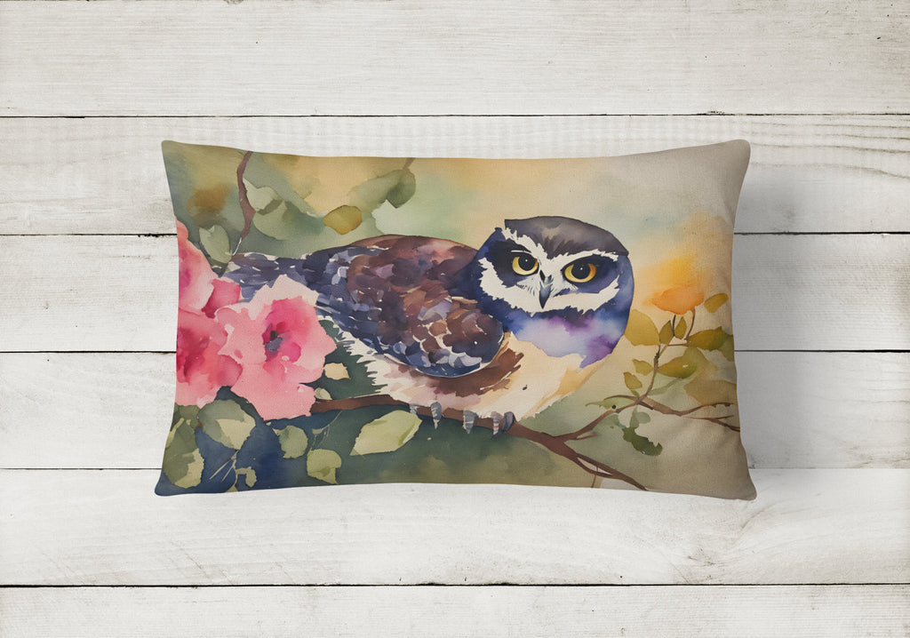 Spectacled Owl on Branch with Flowers Decorative Throw Pillow 12x16 Indoor Outdoor Accent Cushion, Fabric Cover with Insert for Sofa, Bed, Porch & Living Room