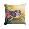 Spectacled Owl on Branch with Flowers Decorative Throw Pillow 18x18 Indoor Outdoor Accent Cushion, Fabric Cover with Insert for Sofa, Bed, Porch & Living Room