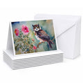 Spectacled Owl Perched with Pink Flowers Greeting Cards Pack of 8 Blank Cards with Envelopes Whimsical A7 Size 5x7