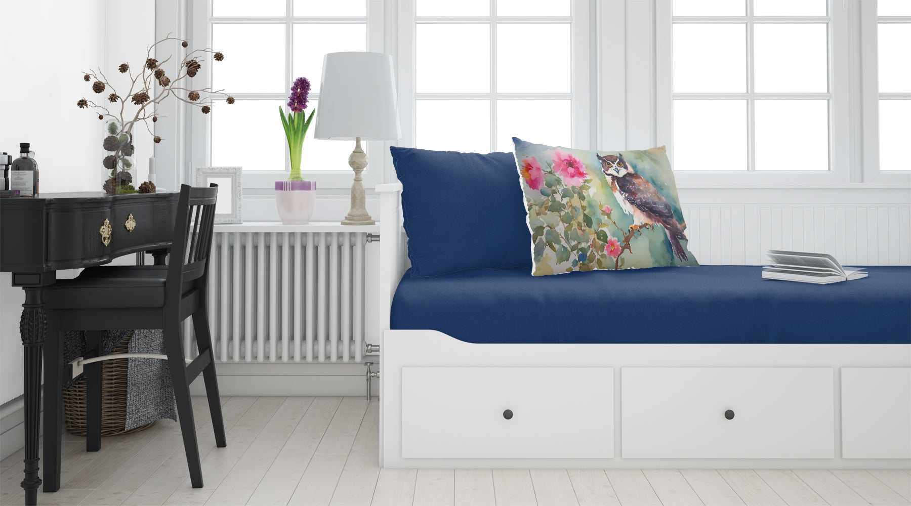Spectacled Owl Perched with Pink Flowers Standard Pillowcase Lightweight Super Soft Easy Care Decorative Artwork Pillowcase, Standard