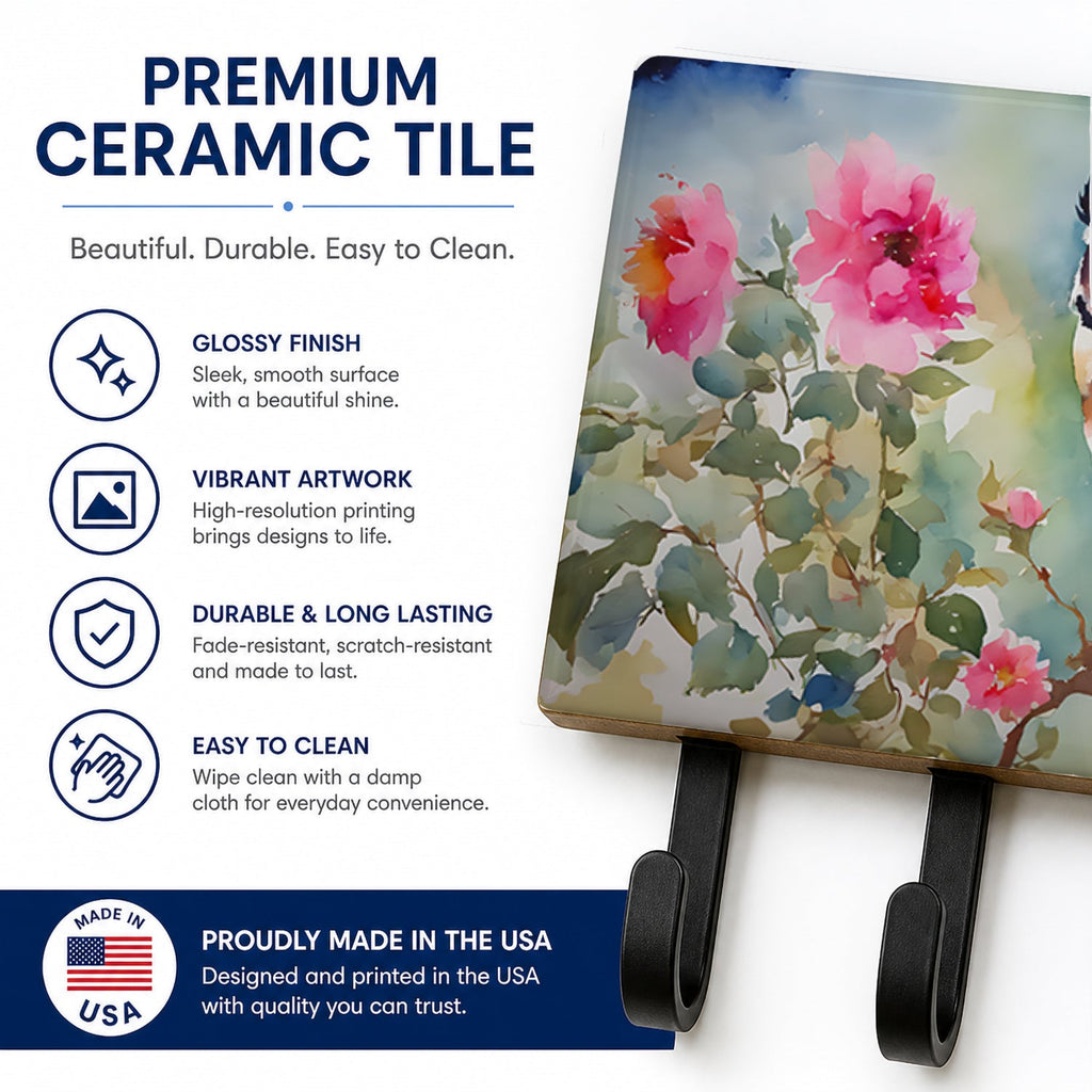 Spectacled Owl Perched with Pink Flowers Leash or Key Holder Wall Hooks, Coat Rack Wall Mount, for Hanging Keys, Towels, Aprons, Leashes
