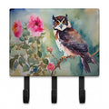 Spectacled Owl Perched with Pink Flowers Leash or Key Holder Wall Hooks, Coat Rack Wall Mount, for Hanging Keys, Towels, Aprons, Leashes