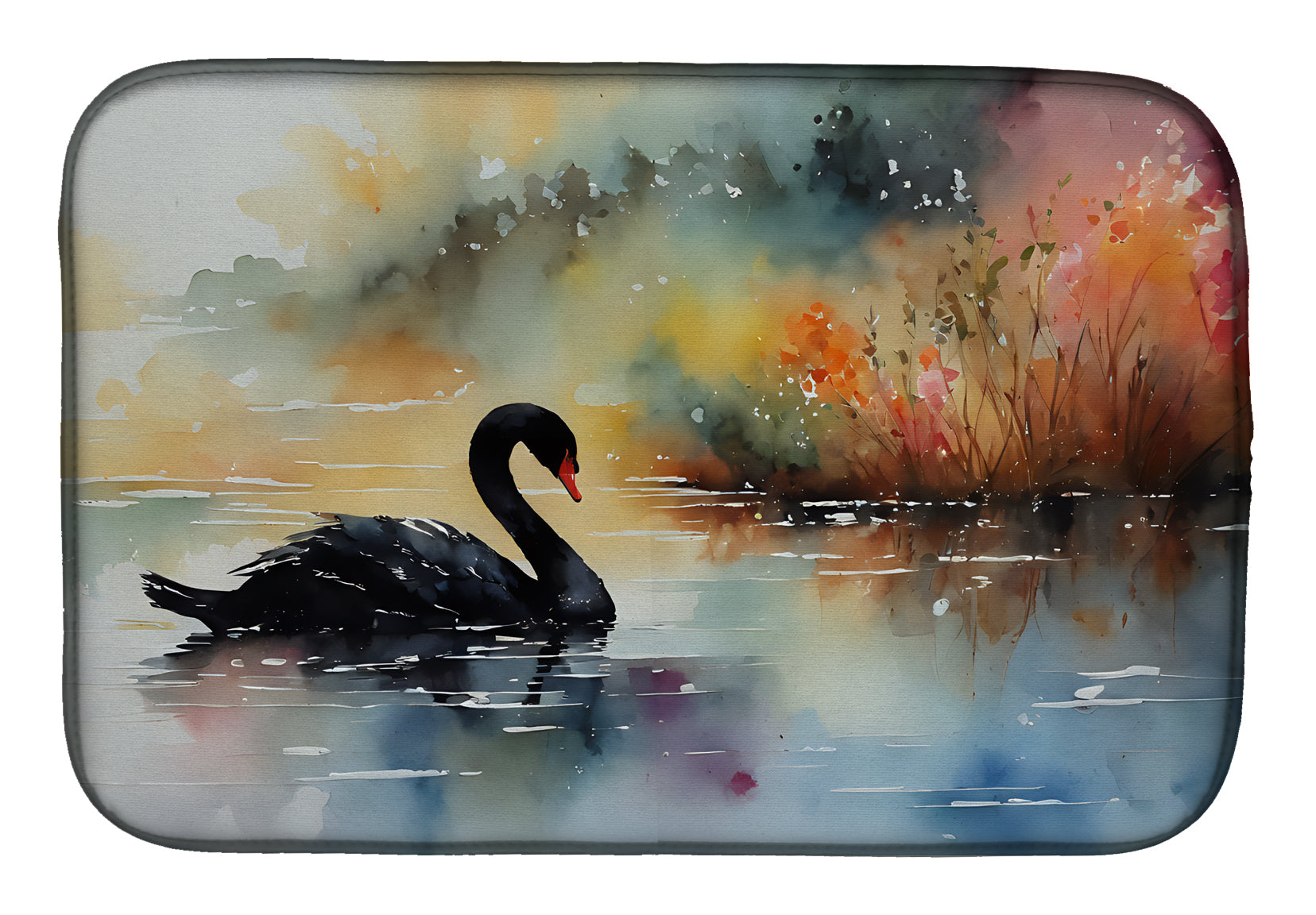 Black Swan Swimming Calm Water Dish Drying Mat Absorbent Dish Drying Mat Pad for Kitchen Counter Dish Drainer Mat for Countertop, 14 x 21", Multicolor