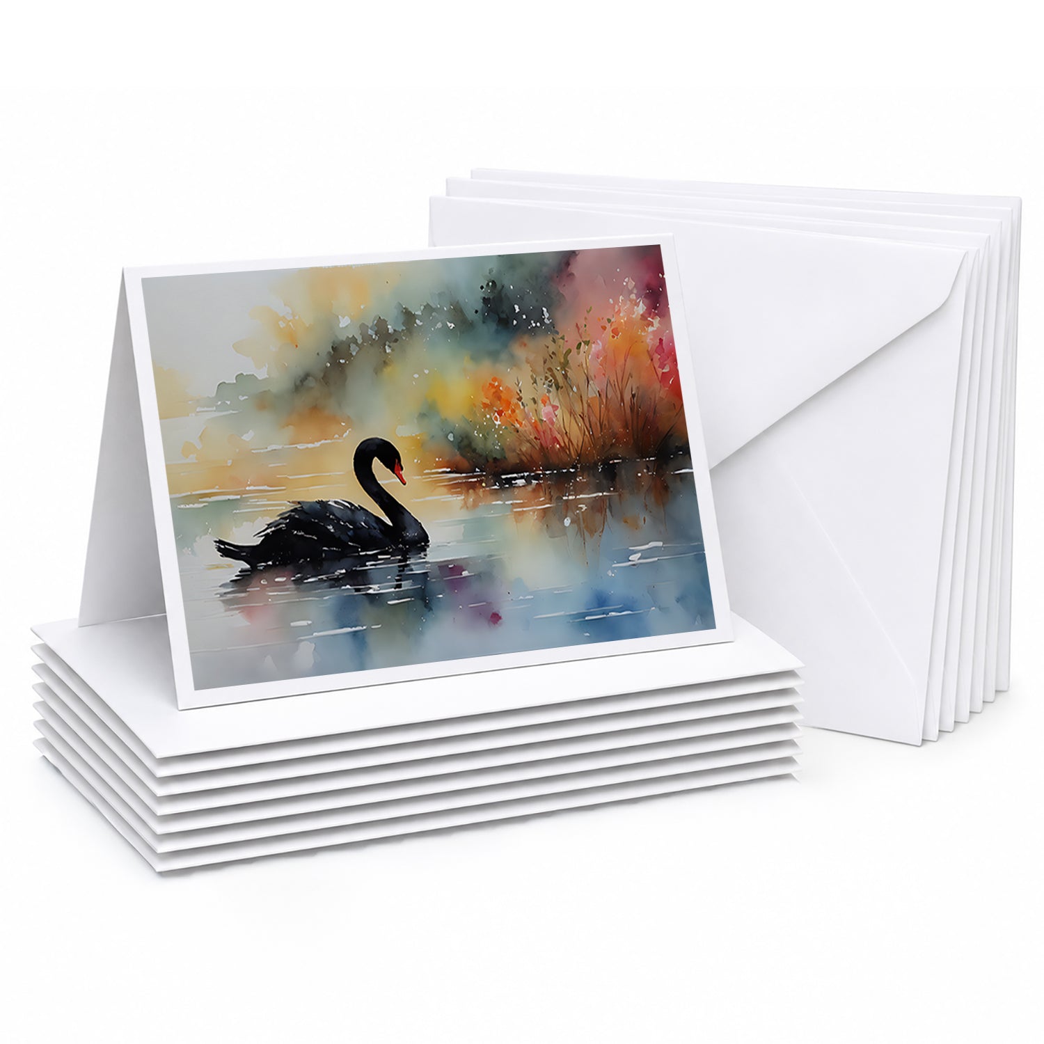 Black Swan Swimming Calm Water Greeting Cards Pack of 8 Blank Cards with Envelopes Whimsical A7 Size 5x7