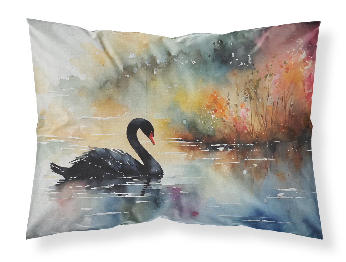 Black Swan Swimming Calm Water Standard Pillowcase Lightweight Super Soft Easy Care Decorative Artwork Pillowcase, Standard