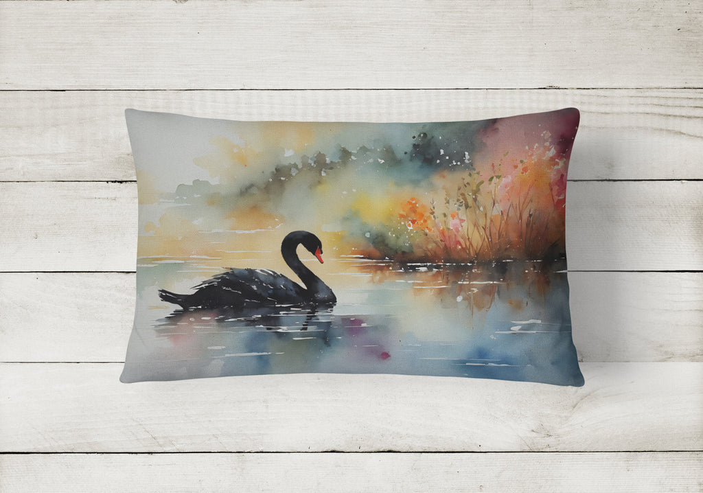 Black Swan Swimming Calm Water Decorative Throw Pillow 12x16 Indoor Outdoor Accent Cushion, Fabric Cover with Insert for Sofa, Bed, Porch & Living Room