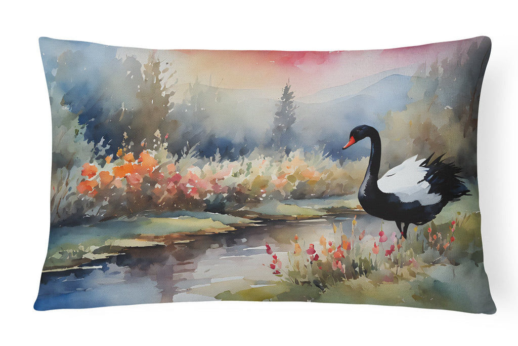 Black Swan Lake Scene Landscape Decorative Throw Pillow 12x16 Indoor Outdoor Accent Cushion, Fabric Cover with Insert for Sofa, Bed, Porch & Living Room