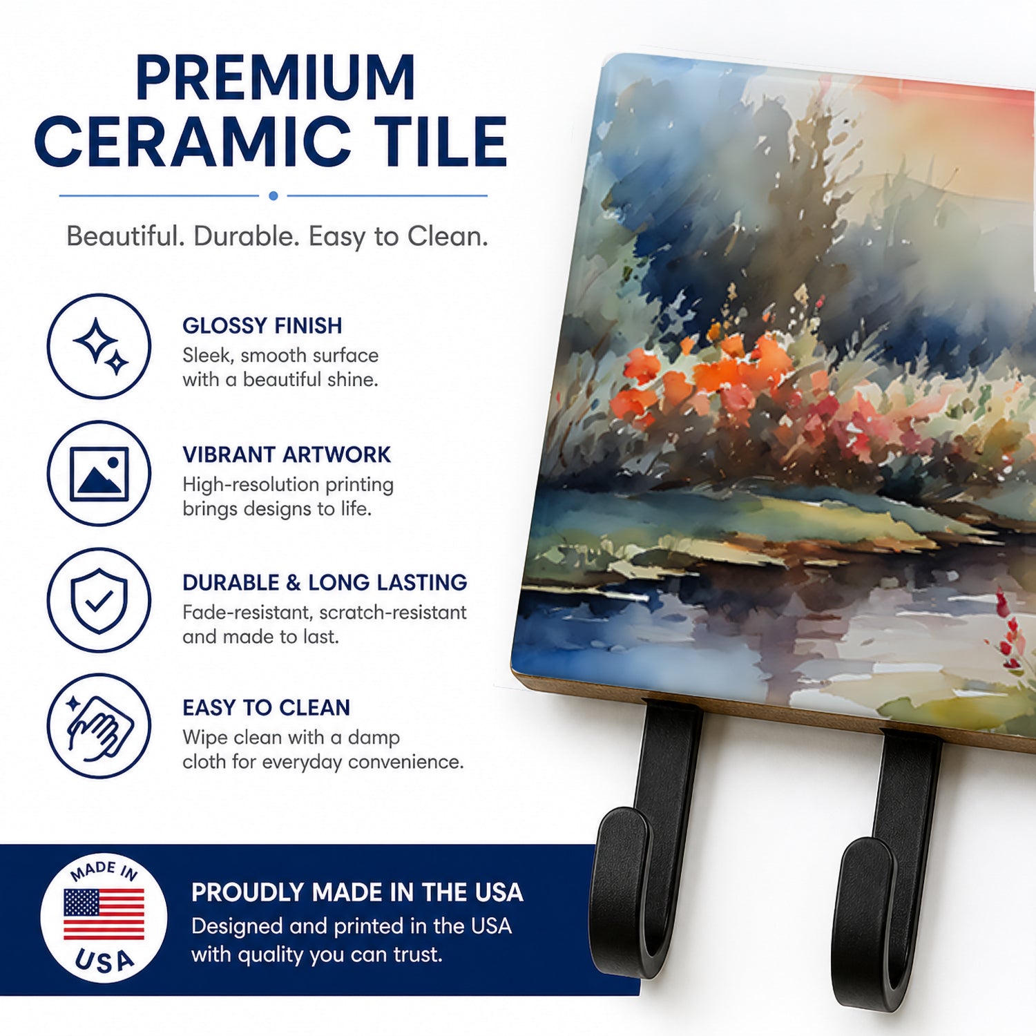 Black Swan Lake Scene Landscape Leash or Key Holder Wall Hooks, Coat Rack Wall Mount, for Hanging Keys, Towels, Aprons, Leashes