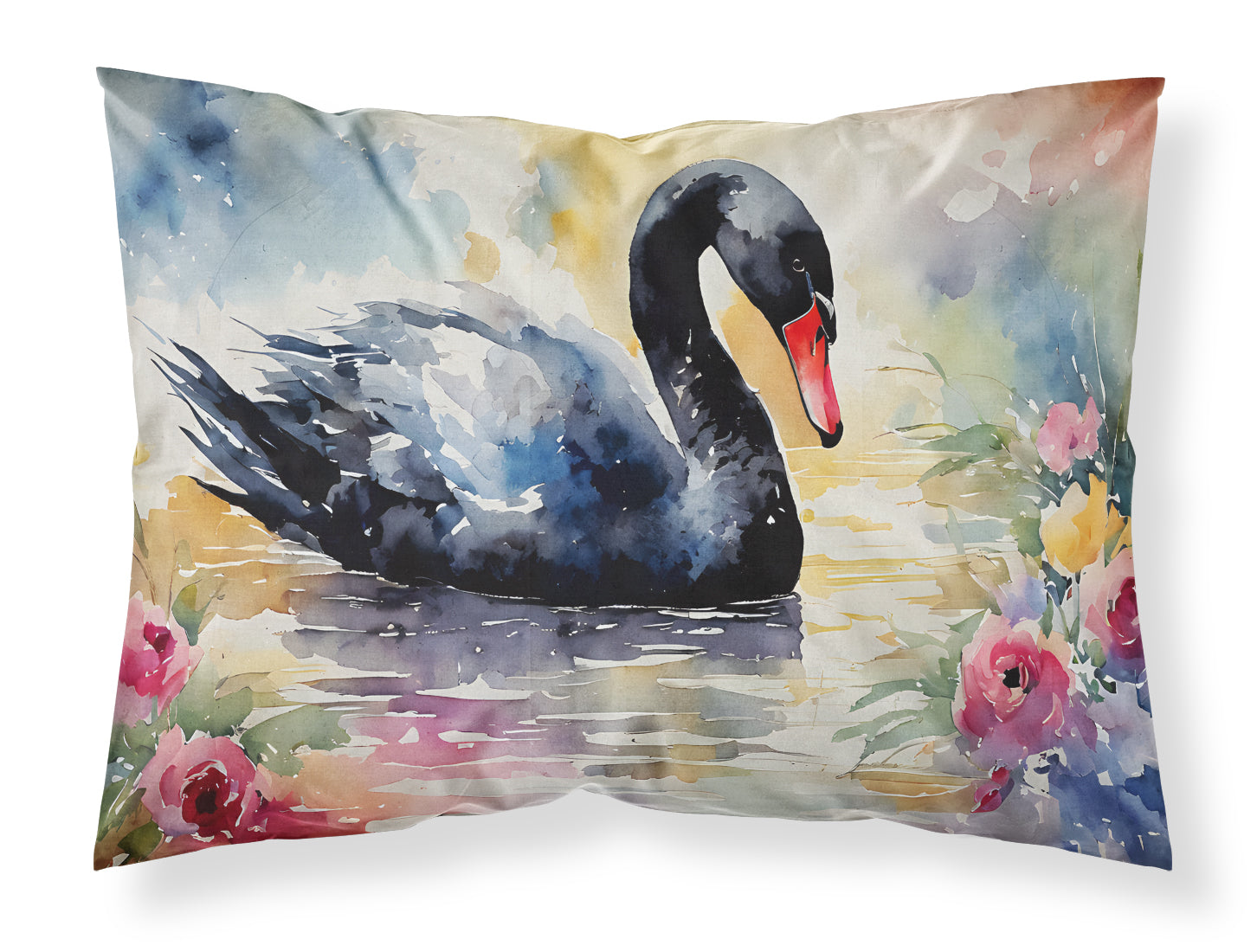 Black Swan with Flowers Elegant Watercolor Standard Pillowcase Lightweight Super Soft Easy Care Decorative Artwork Pillowcase, Standard