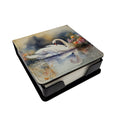 White Swan Swimming Peaceful Watercolor PU Leather Note Paper Holder with Artist-Designed Cover, Desk Accessory, Office Gift