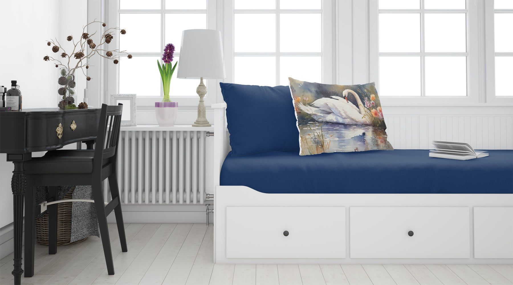 White Swan Swimming Peaceful Watercolor Standard Pillowcase Lightweight Super Soft Easy Care Decorative Artwork Pillowcase, Standard