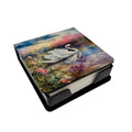 White Swan with Flowers Peaceful Watercolor PU Leather Note Paper Holder with Artist-Designed Cover, Desk Accessory, Office Gift