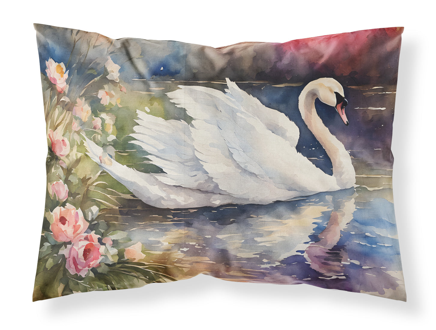 White Swan with Flowers Peaceful Watercolor Standard Pillowcase Lightweight Super Soft Easy Care Decorative Artwork Pillowcase, Standard