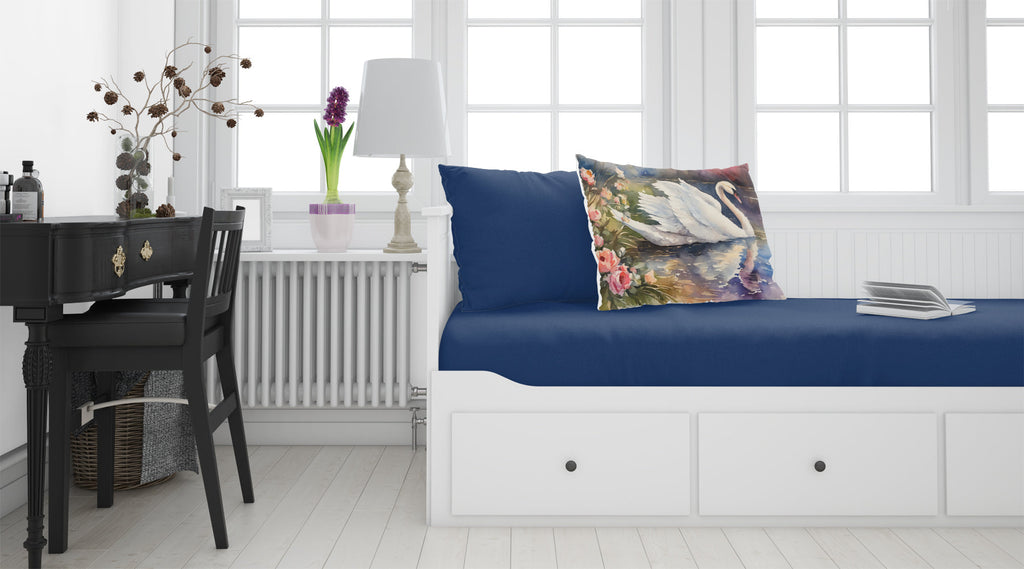 White Swan with Flowers Peaceful Watercolor Standard Pillowcase Lightweight Super Soft Easy Care Decorative Artwork Pillowcase, Standard
