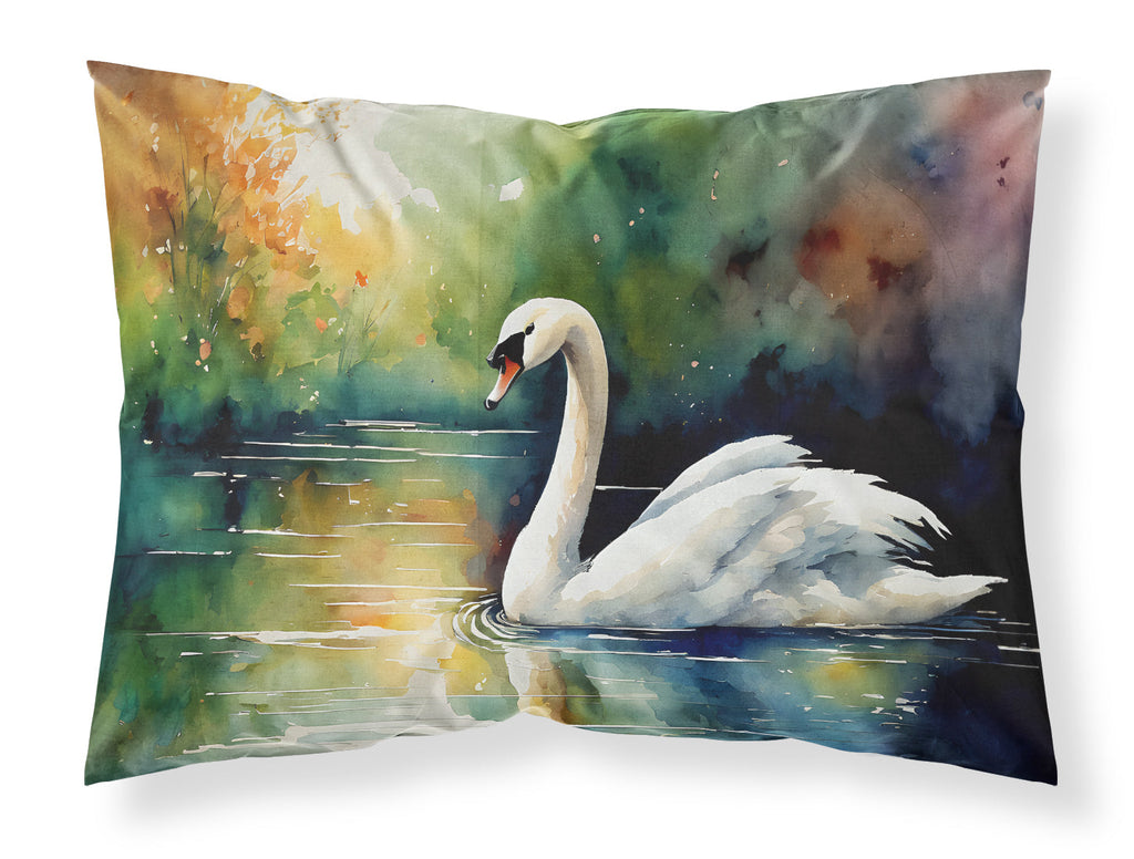 White Swan Swimming Calm Water Watercolor Standard Pillowcase Lightweight Super Soft Easy Care Decorative Artwork Pillowcase, Standard