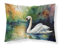 White Swan Swimming Calm Water Watercolor Standard Pillowcase Lightweight Super Soft Easy Care Decorative Artwork Pillowcase, Standard