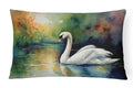 White Swan Swimming Calm Water Watercolor Decorative Throw Pillow 12x16 Indoor Outdoor Accent Cushion, Fabric Cover with Insert for Sofa, Bed, Porch & Living Room