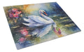 White Swan with Floral Reflection Watercolor Cutting Board Tempered Glass Kitchen Cutting Surface, Heat Resistant Chopping, Non-Slip Feet, Food Prep & Serving