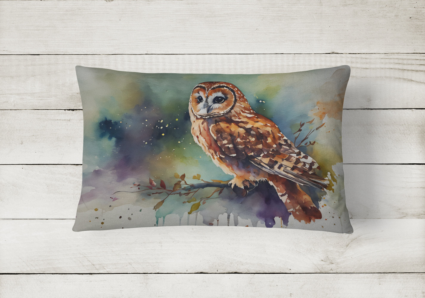 Tawny Owl Portrait Natural Watercolor Decorative Throw Pillow 12x16 Indoor Outdoor Accent Cushion, Fabric Cover with Insert for Sofa, Bed, Porch & Living Room