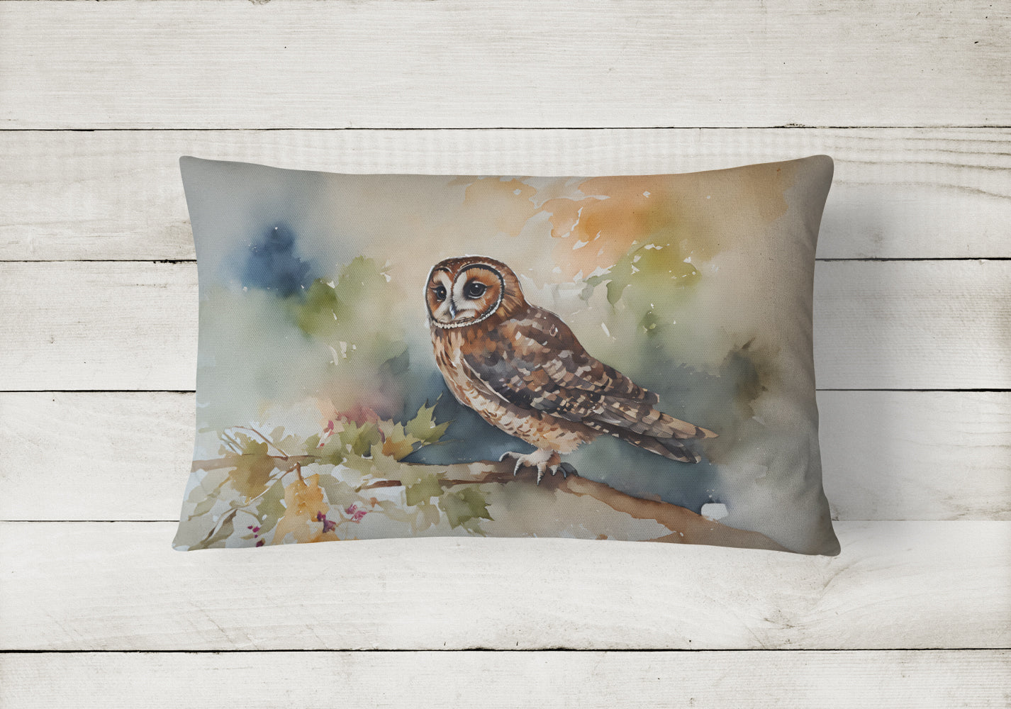 Tawny Owl Soft Background Watercolor Decorative Throw Pillow 12x16 Indoor Outdoor Accent Cushion, Fabric Cover with Insert for Sofa, Bed, Porch & Living Room
