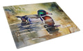 Wood Duck Swimming Pond Watercolor Cutting Board Tempered Glass Kitchen Cutting Surface, Heat Resistant Chopping, Non-Slip Feet, Food Prep & Serving