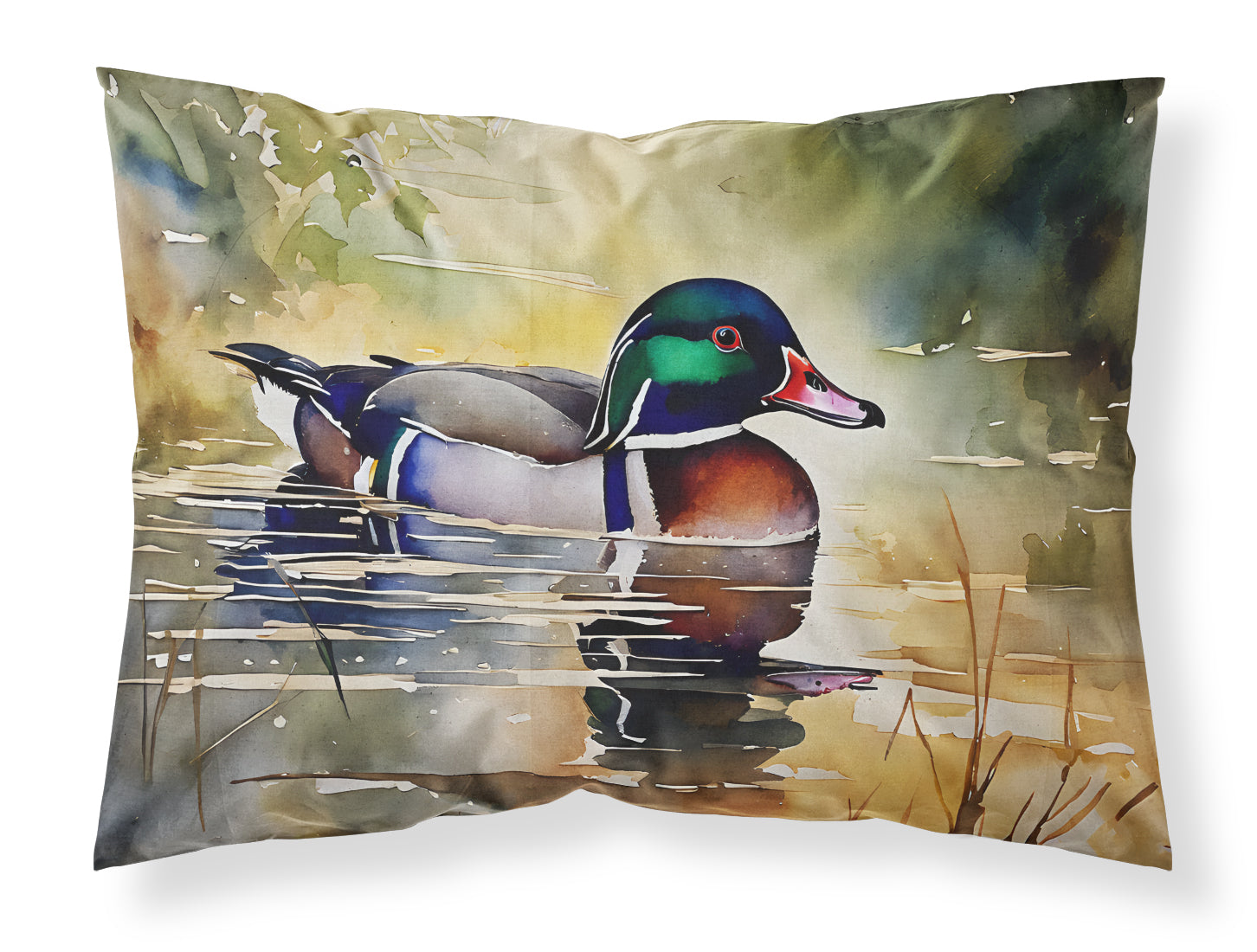 Wood Duck Swimming Pond Watercolor Standard Pillowcase Lightweight Super Soft Easy Care Decorative Artwork Pillowcase, Standard