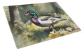Wood Duck Standing Forest Floor Watercolor Cutting Board Tempered Glass Kitchen Cutting Surface, Heat Resistant Chopping, Non-Slip Feet, Food Prep & Serving