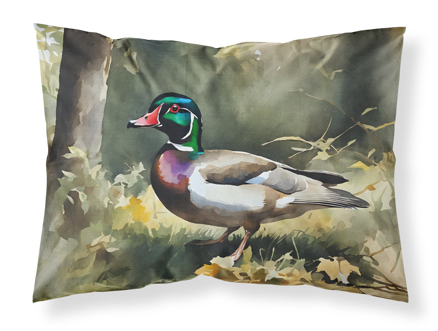 Wood Duck Standing Forest Floor Watercolor Standard Pillowcase Lightweight Super Soft Easy Care Decorative Artwork Pillowcase, Standard