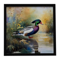 Wood Duck Swimming Woodland Watercolor Framed Metal Print Bathroom, Kitchen, Office, Home Decor Wall Art Ready to Hang, Square, 8X8