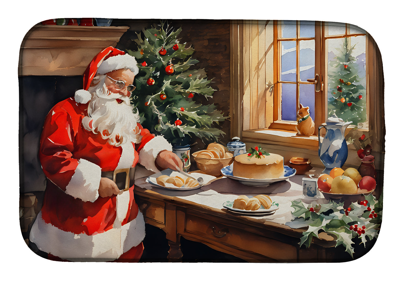Cookies with Santa Claus Dish Drying Mat Absorbent Dish Drying Mat Pad for Kitchen Counter Dish Drainer Mat for Countertop, 14 x 21", Multicolor