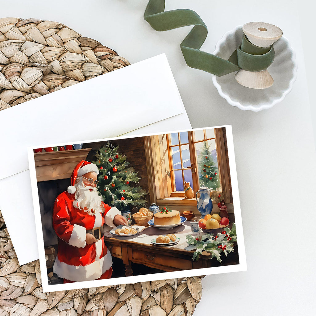 Cookies with Santa Claus Greeting Cards Pack of 8 Blank Cards with Envelopes Whimsical A7 Size 5x7
