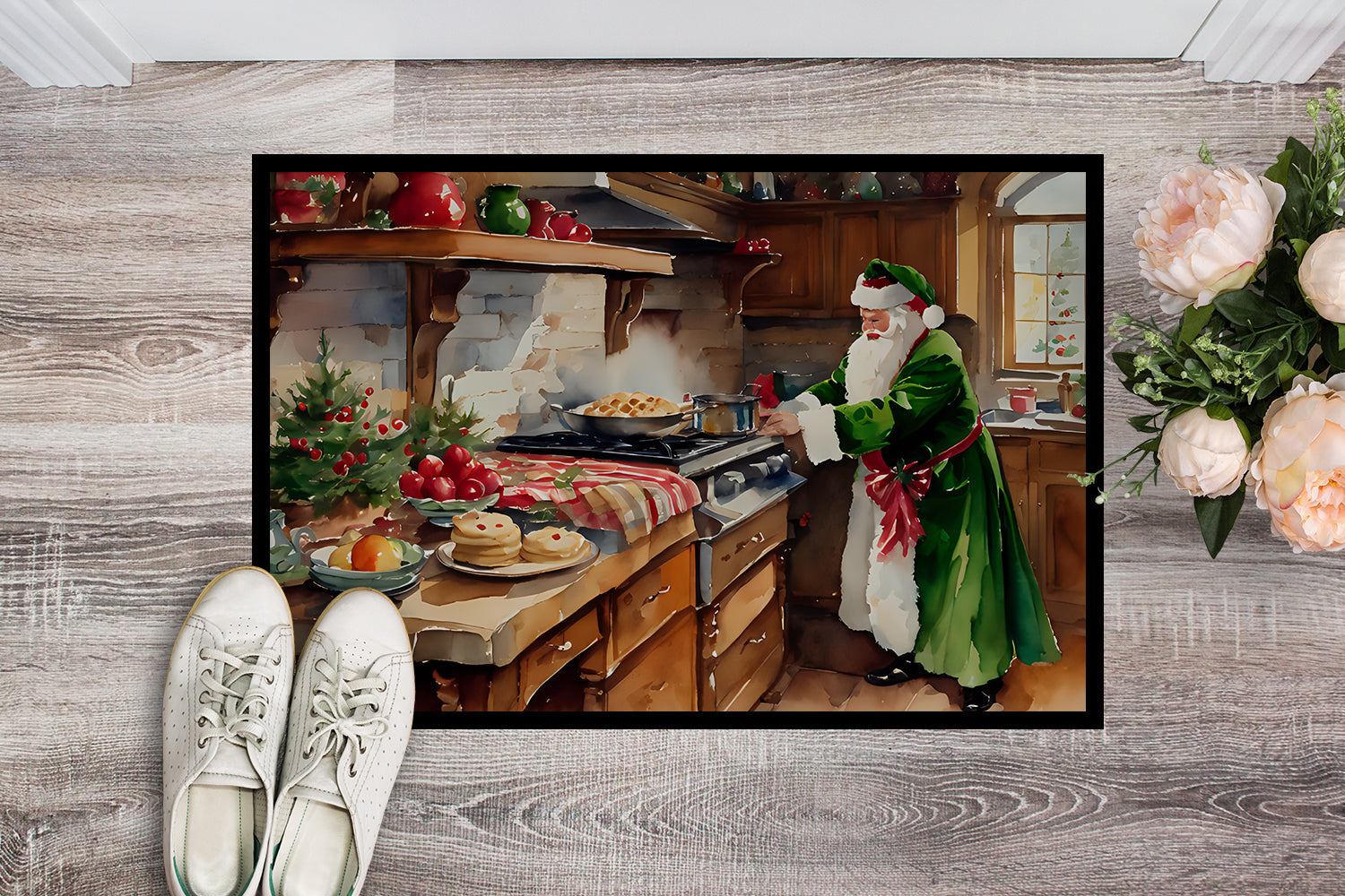 Cookies with Santa Claus Father Christmas Doormat Indoor Outdoor 24H X 36W Front Door Mat Rugs for Entryway, Non Slip Washable Low Pile,