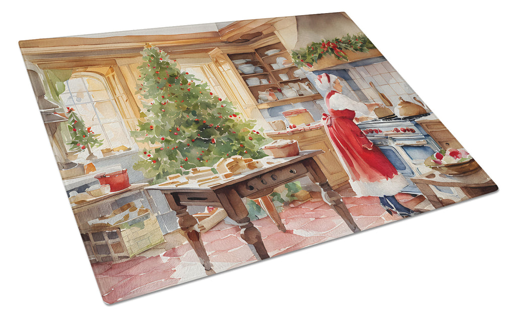 Cookies with Santa Claus Mrs. Claus Cutting Board Tempered Glass Kitchen Cutting Surface, Heat Resistant Chopping, Non-Slip Feet, Food Prep & Serving