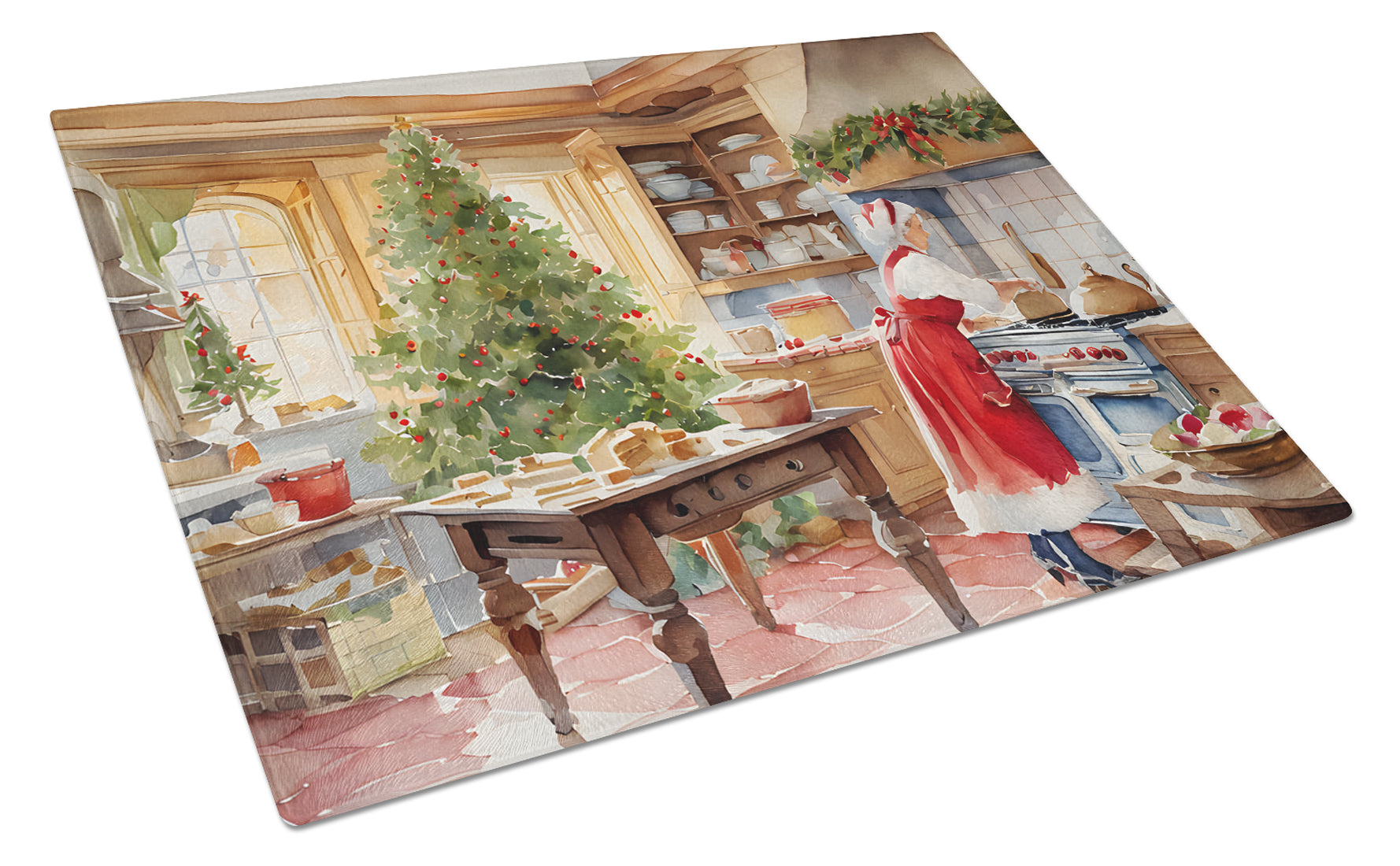 Cookies with Santa Claus Mrs. Claus Cutting Board Tempered Glass Kitchen Cutting Surface, Heat Resistant Chopping, Non-Slip Feet, Food Prep & Serving