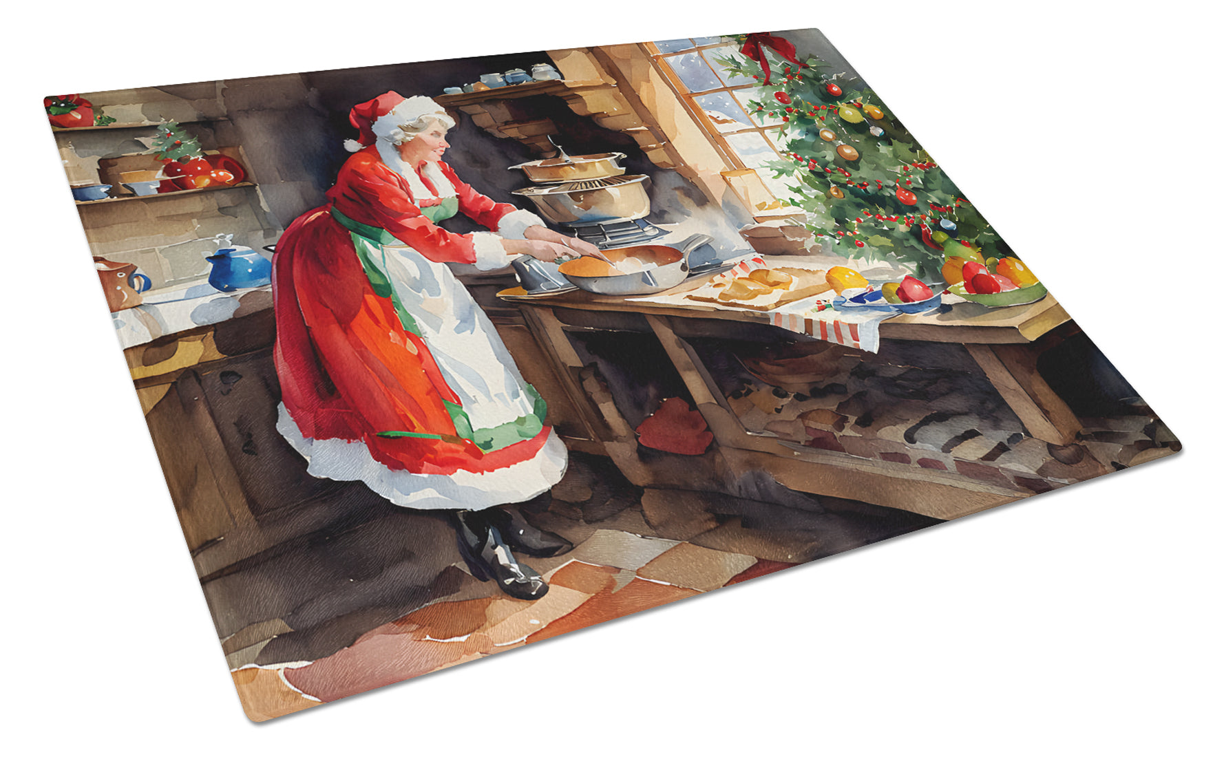 Cookies with Santa Claus Mrs. Claus Cutting Board Tempered Glass Kitchen Cutting Surface, Heat Resistant Chopping, Non-Slip Feet, Food Prep & Serving