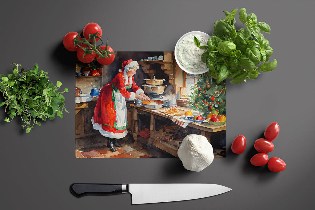 Cookies with Santa Claus Mrs. Claus Cutting Board Tempered Glass Kitchen Cutting Surface, Heat Resistant Chopping, Non-Slip Feet, Food Prep & Serving