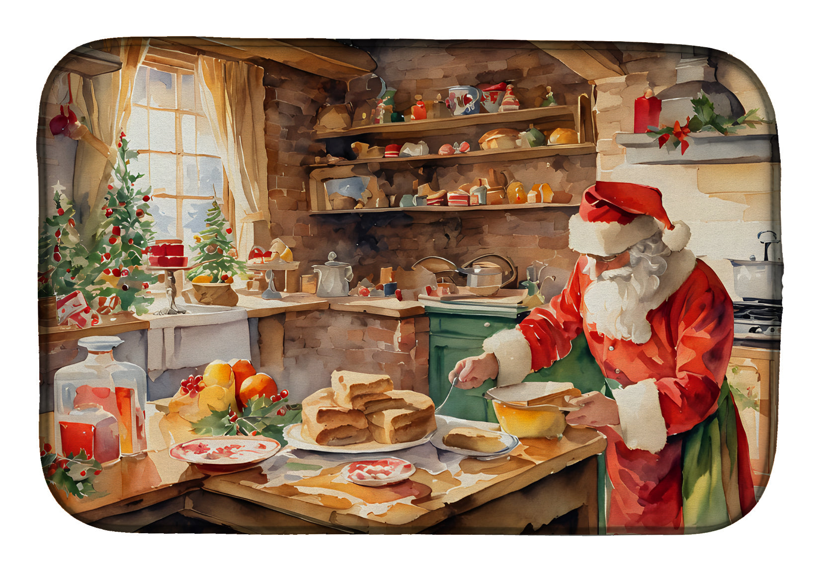 Cookies with Santa Claus Papa Noel Dish Drying Mat Absorbent Dish Drying Mat Pad for Kitchen Counter Dish Drainer Mat for Countertop, 14 x 21", Multicolor