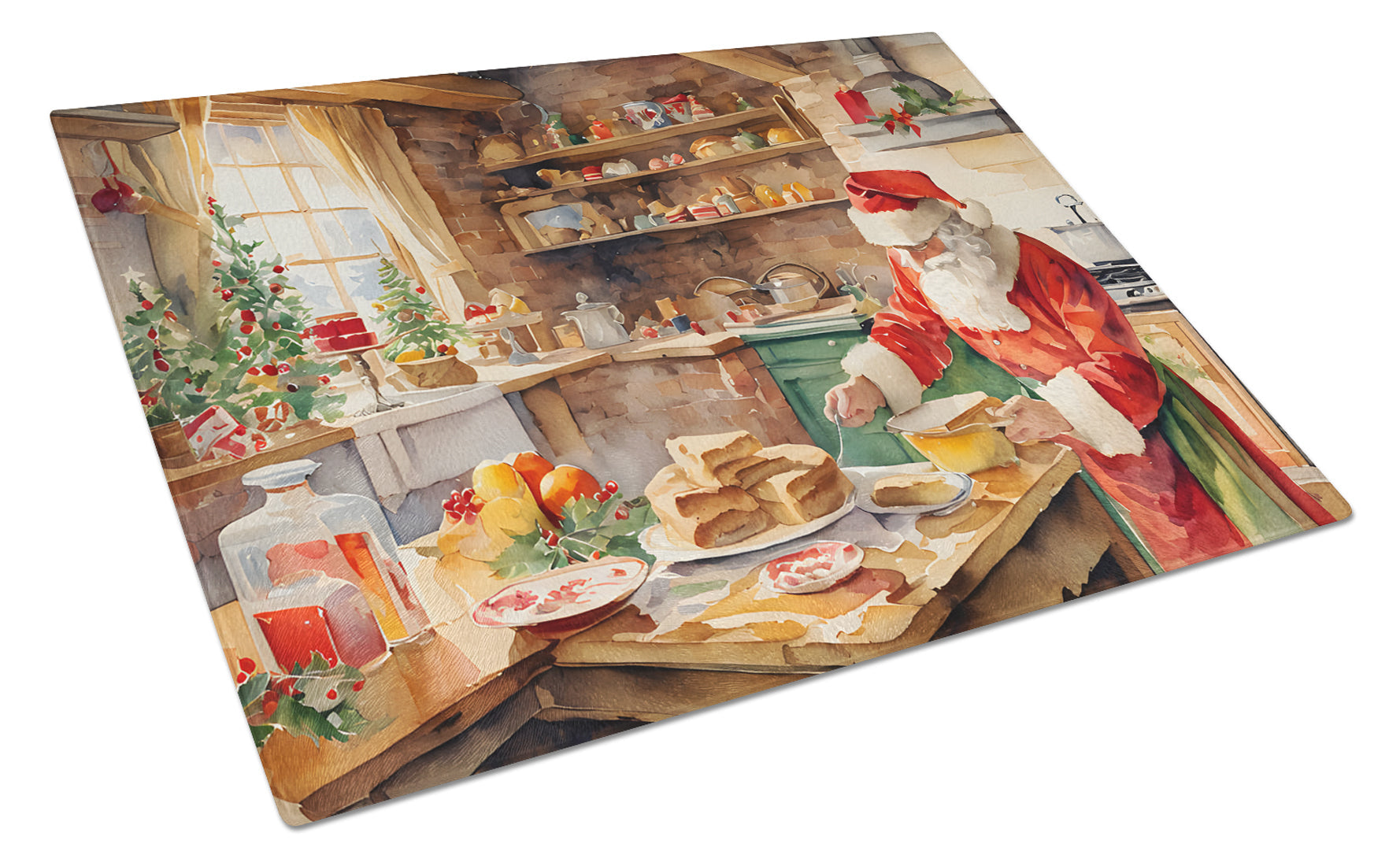 Cookies with Santa Claus Papa Noel Cutting Board Tempered Glass Kitchen Cutting Surface, Heat Resistant Chopping, Non-Slip Feet, Food Prep & Serving