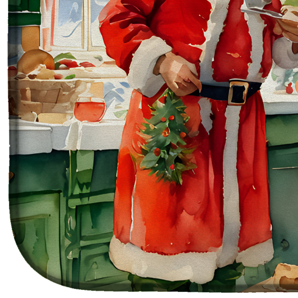 Cookies with Santa Claus Papa Noel Dish Drying Mat Absorbent Dish Drying Mat Pad for Kitchen Counter Dish Drainer Mat for Countertop, 14 x 21", Multicolor