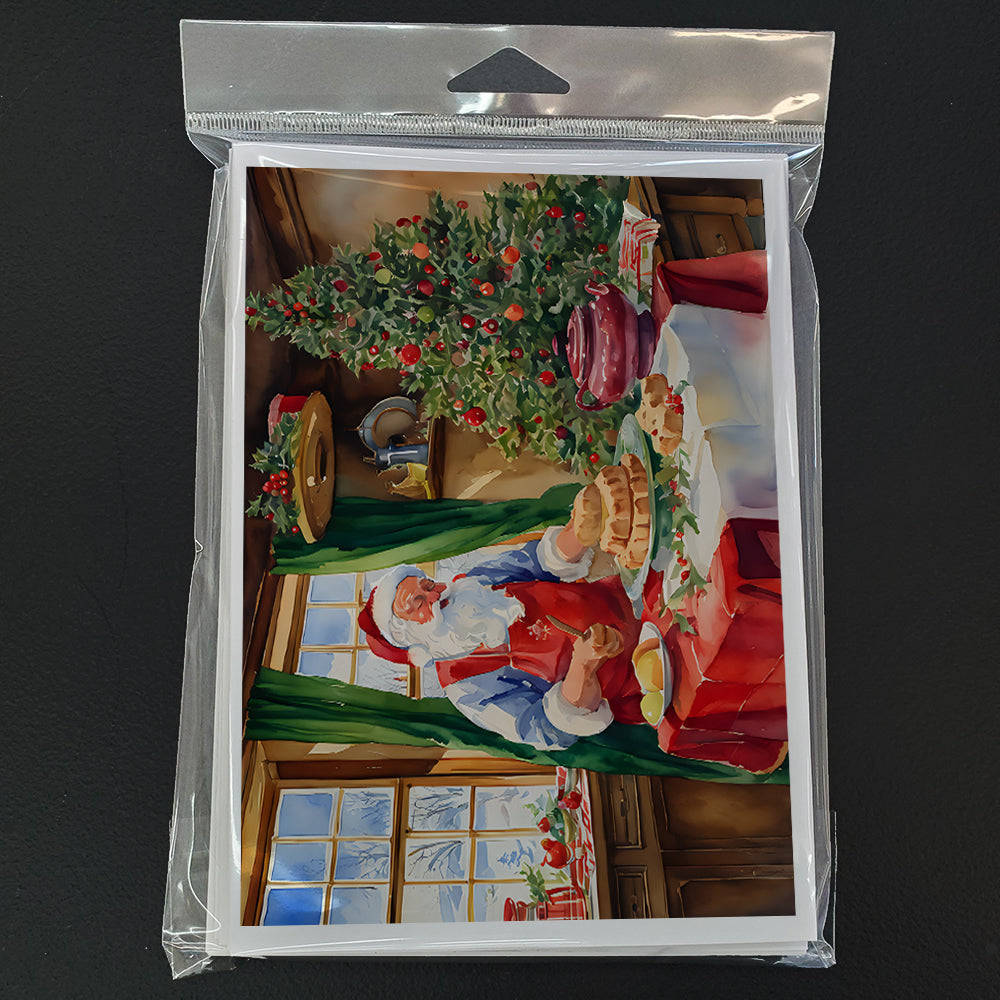 Cookies with Santa Claus Papa Noel Greeting Cards Pack of 8 Blank Cards with Envelopes Whimsical A7 Size 5x7