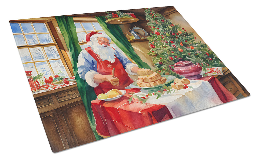 Cookies with Santa Claus Papa Noel Cutting Board Tempered Glass Kitchen Cutting Surface, Heat Resistant Chopping, Non-Slip Feet, Food Prep & Serving