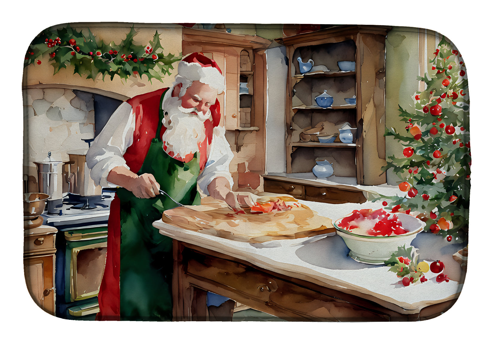 Cookies with Santa Claus Dish Drying Mat Absorbent Dish Drying Mat Pad for Kitchen Counter Dish Drainer Mat for Countertop, 14 x 21", Multicolor