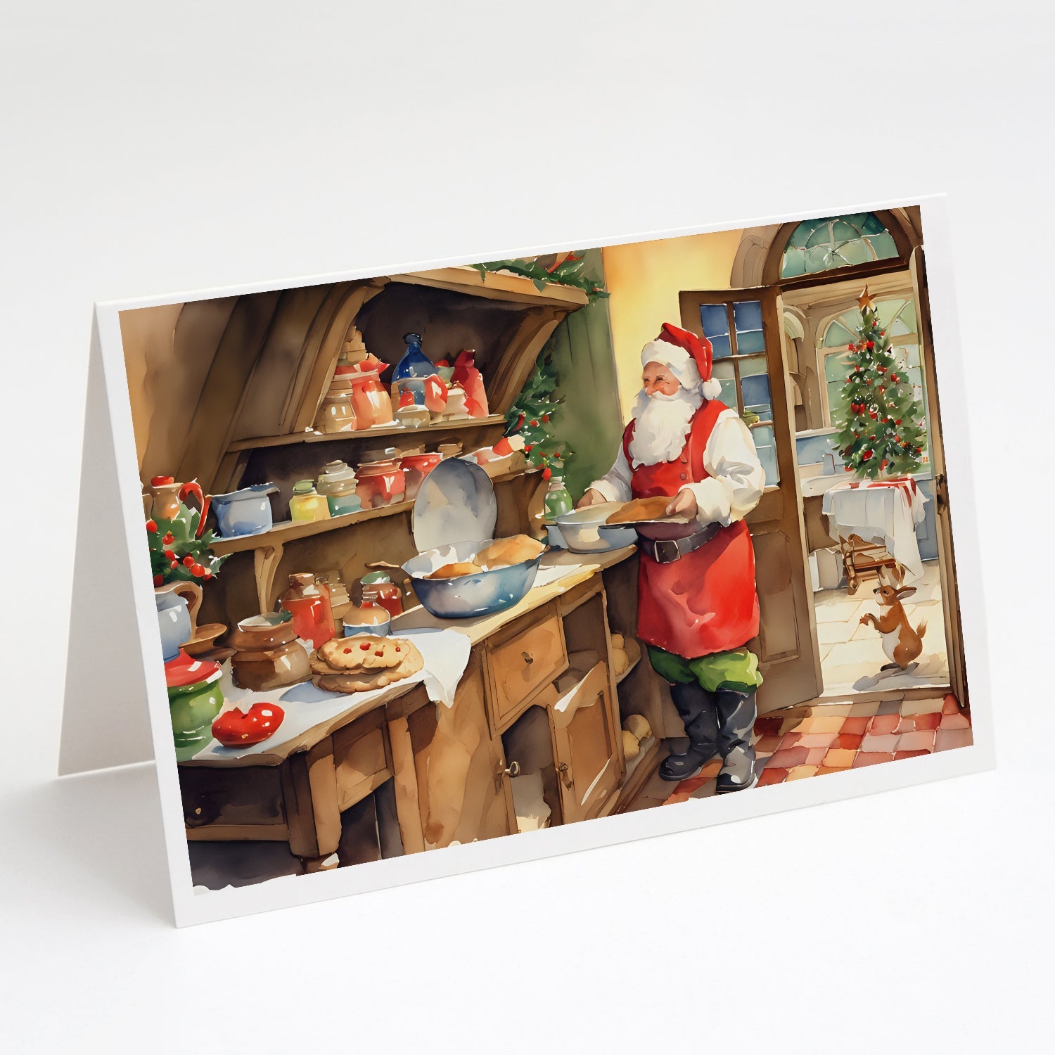 Cookies with Santa Claus Greeting Cards Pack of 8 Blank Cards with Envelopes Whimsical A7 Size 5x7
