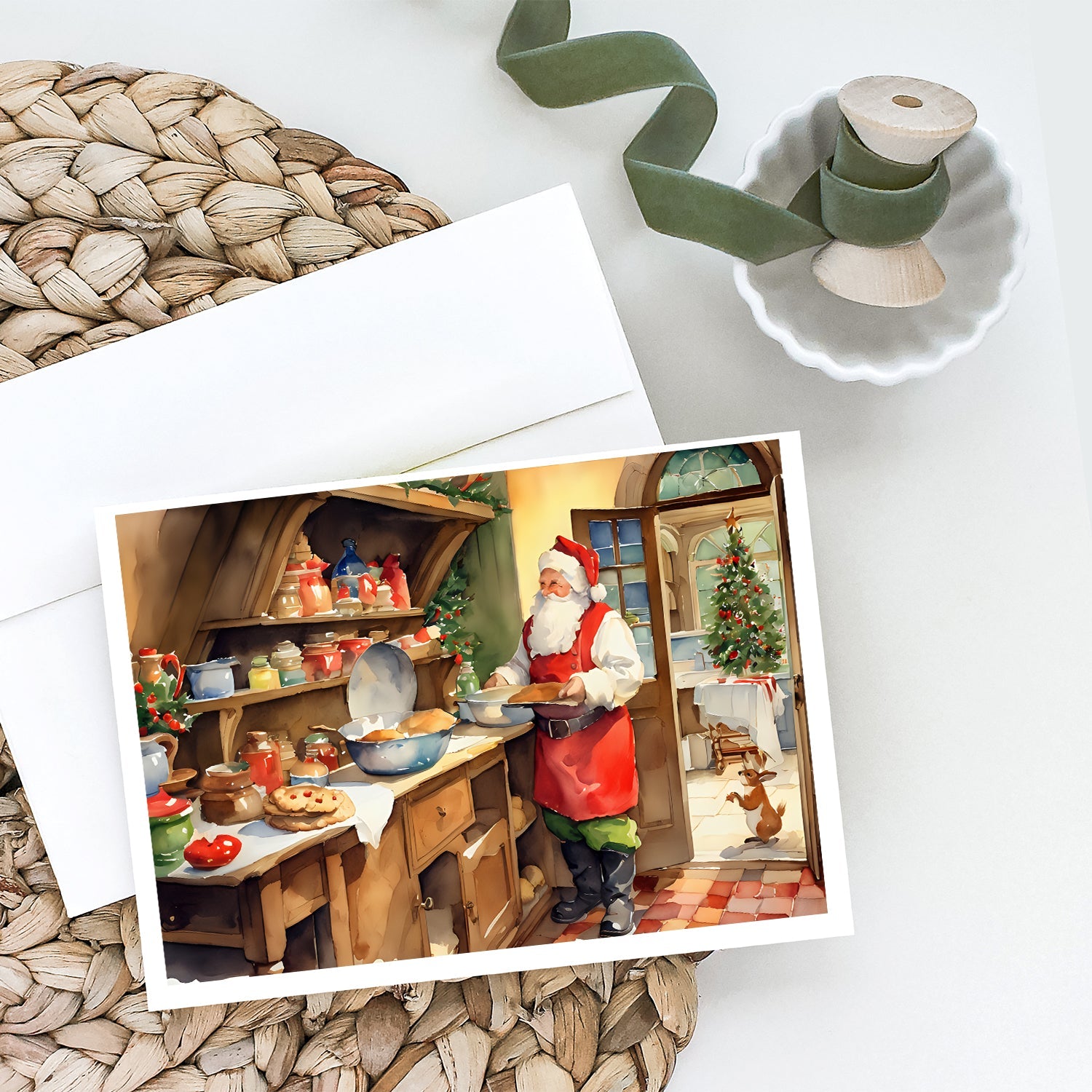 Cookies with Santa Claus Greeting Cards Pack of 8 Blank Cards with Envelopes Whimsical A7 Size 5x7