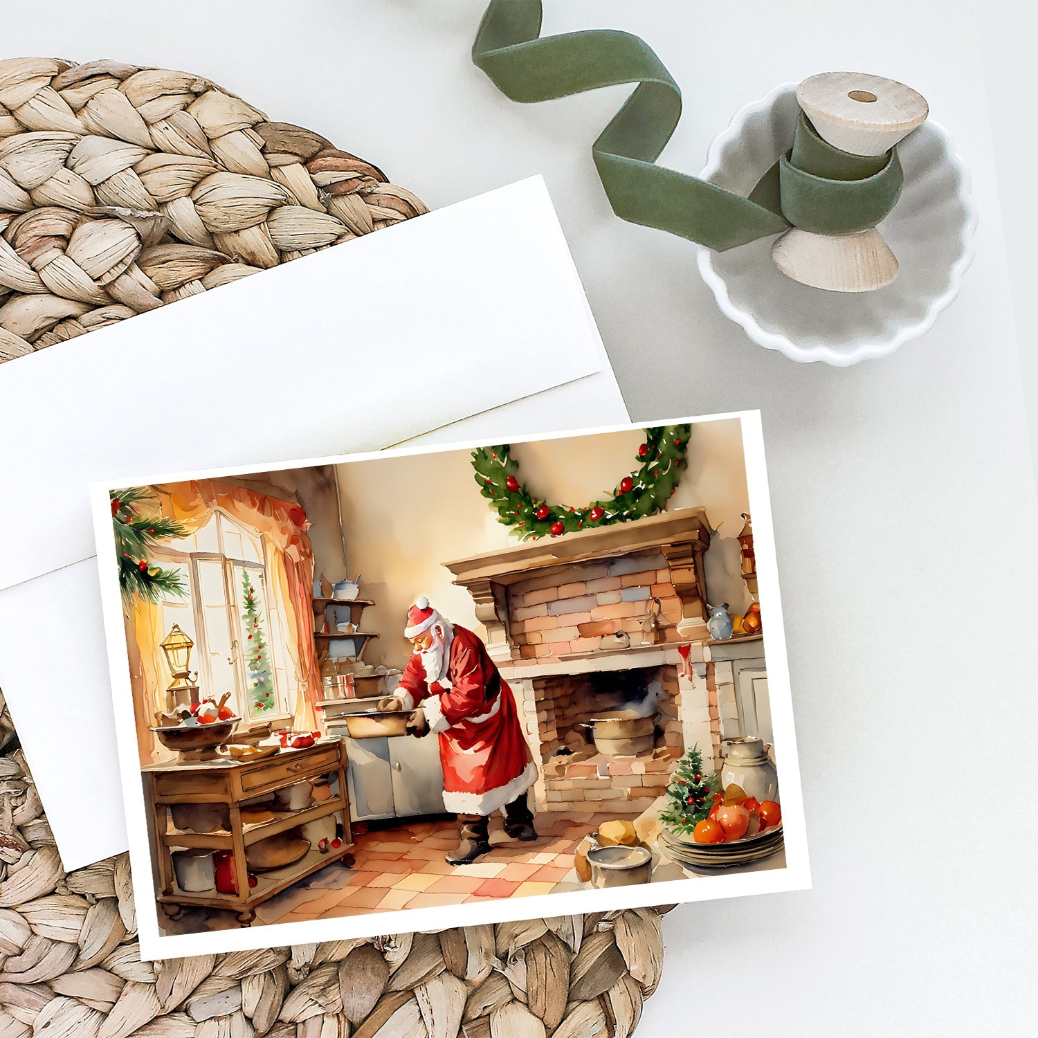 Cookies with Santa Claus Greeting Cards Pack of 8 Blank Cards with Envelopes Whimsical A7 Size 5x7