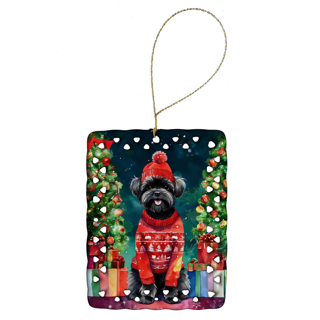 Affenpinscher Christmas Porcelain Ornament Christmas Tree Hanging Decorations for Home Christmas Holiday, Rectangle, Gift, Multicolor